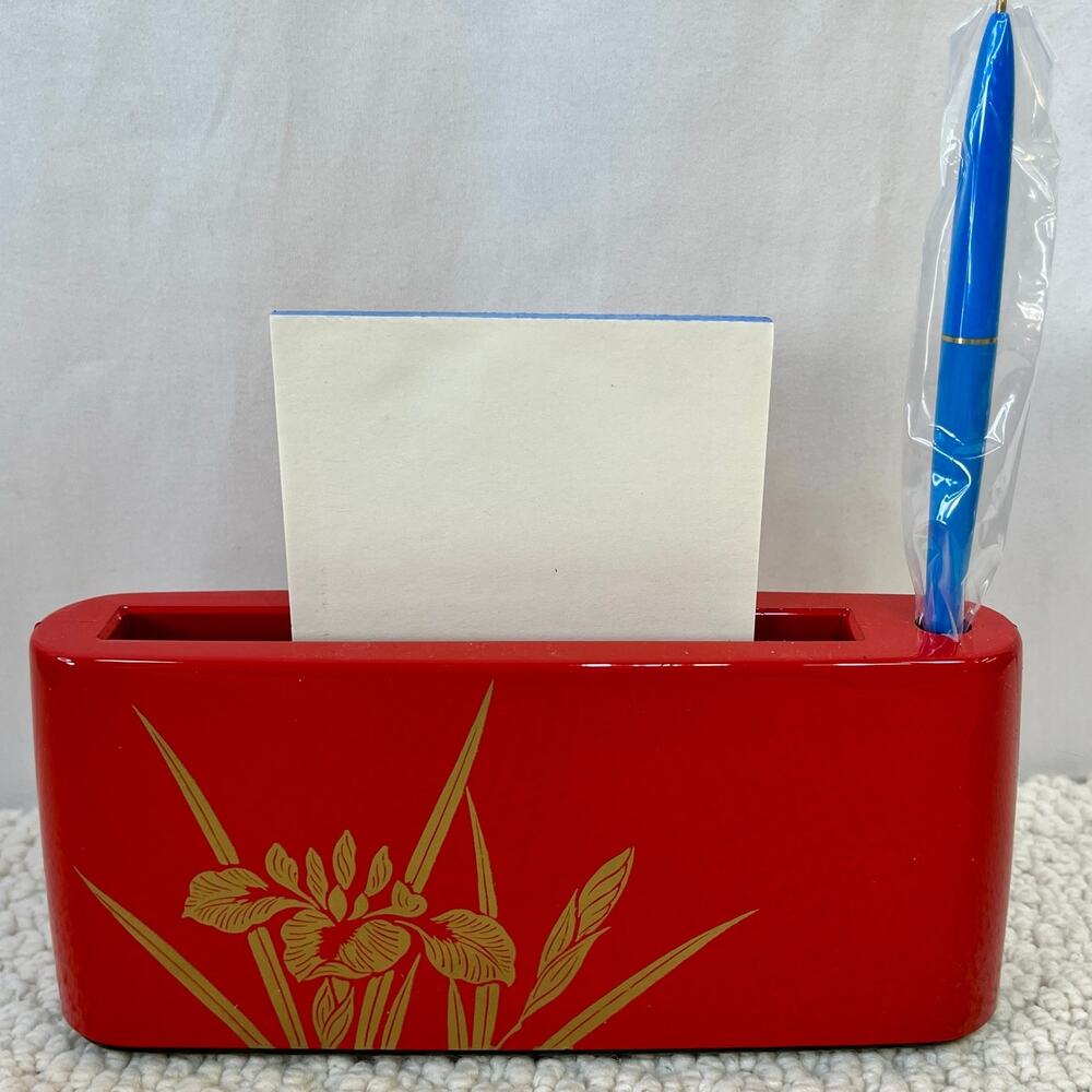 Otagiri Iris MCM Letter Pad Pen Holder Desk Red Gold Plastic Lacquer/Paint VTG